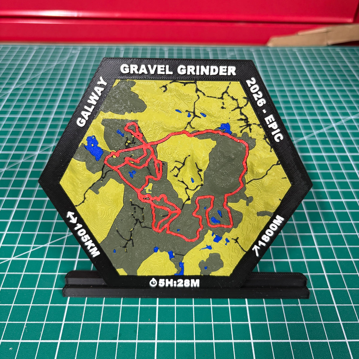 12cm HexCustom 3D Topographic Trail Map With Time & Distance