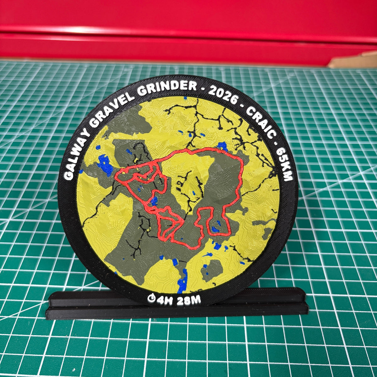 12cm Round Custom 3D Topographic Trail Map With Time & Distance