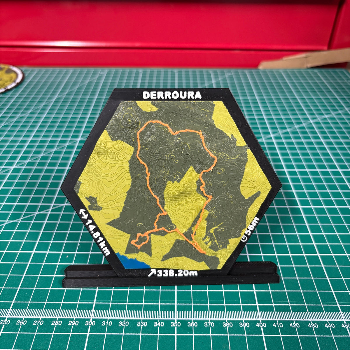 12cm HexCustom 3D Topographic Trail Map With Time & Distance