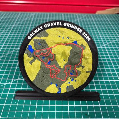 12cm Round Custom 3D Topographic Trail Map With Time & Distance