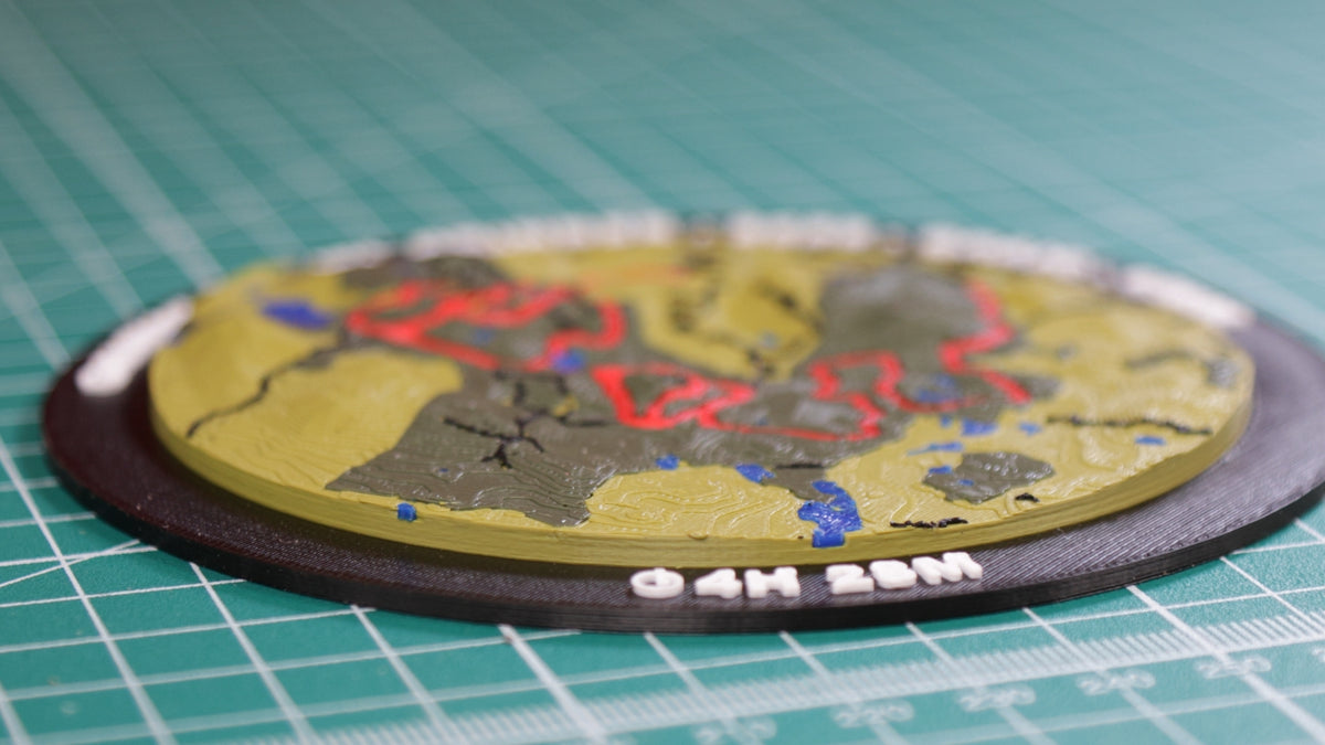 12cm Round Custom 3D Topographic Trail Map With Time & Distance